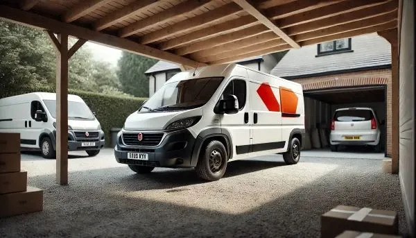 Dostavna vozila parkirana ispred magacina spremna za isporuku paketa