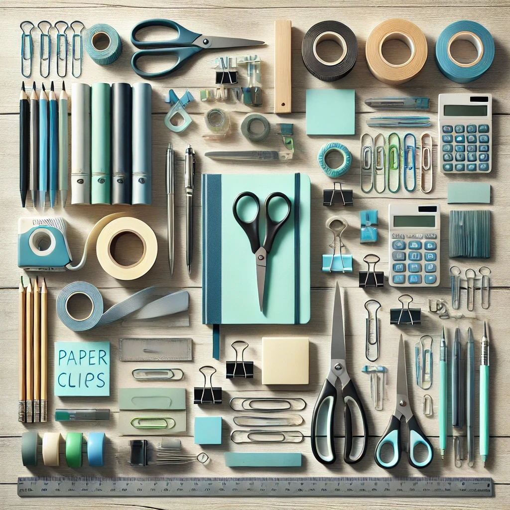Kancelarijski pribor – makaze, olovke, selotejp, spajalice, registratori i notesi