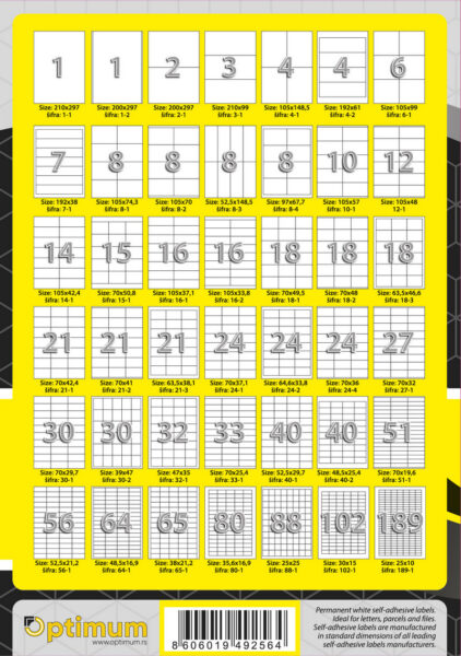 Nalepnice – samolepljive etikete A4 različitih dimenzija