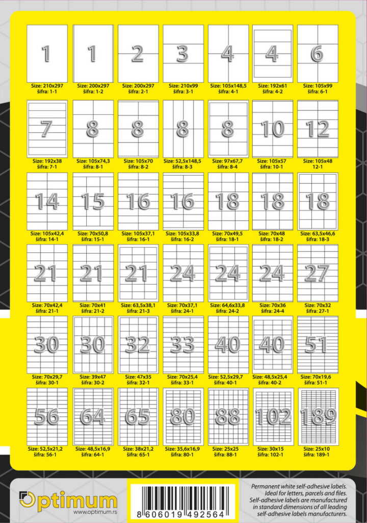 Nalepnice – samolepljive etikete A4 različitih dimenzija